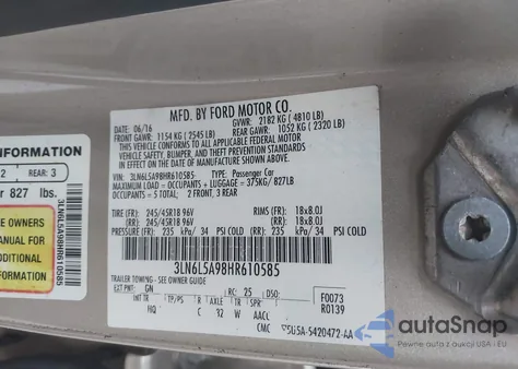 2017 Lincoln Mkz Premiere из США, поврежденный, VIN 3LN6L5A98HR610585